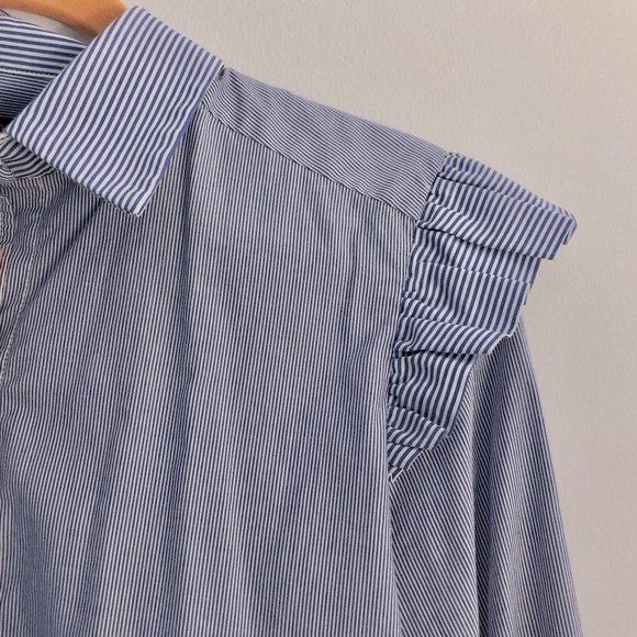 Pinstripe Ruffle Shoulder Button Down - Picture 6 of 6